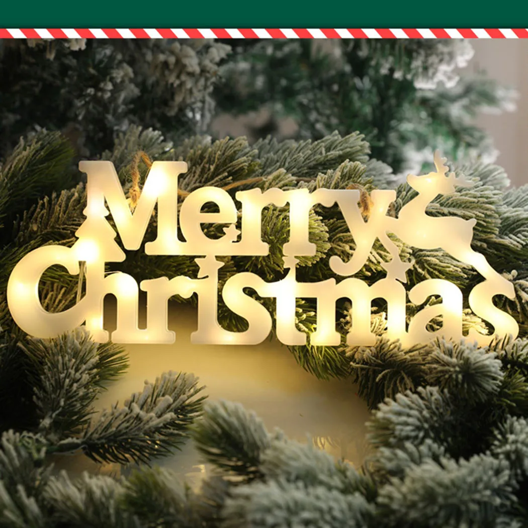 

Merry Christmas Letter String Lights Decor 3V LED Christmas Wreath Warm White Hang Lights Adornos De Navidad Decoration Noel