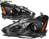 sulinso motoring hl oh na13 bk am black housing amber side projector headlights replacement for 13 15 altima sedan