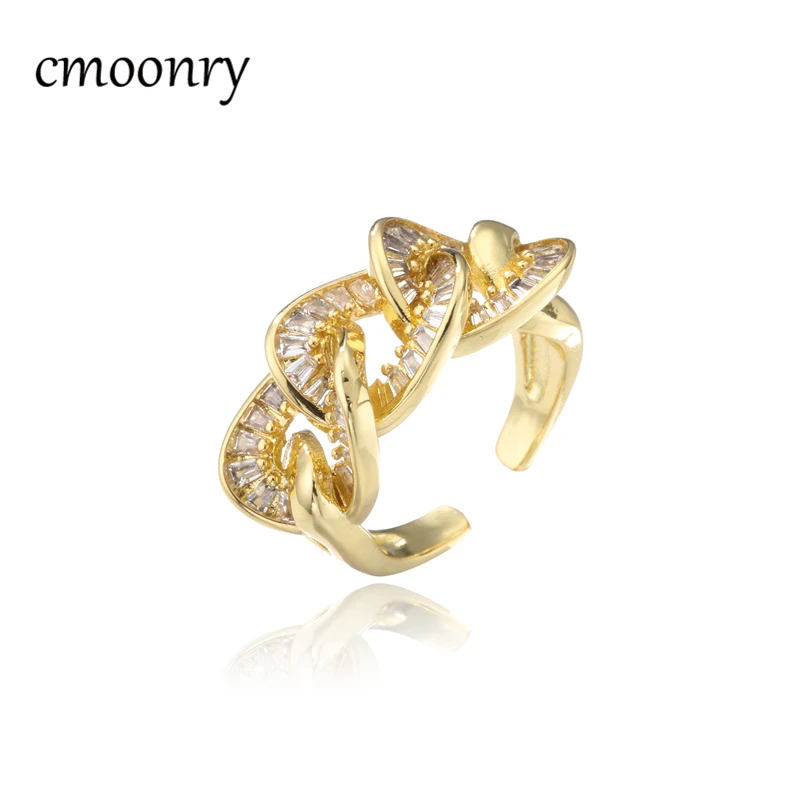 Cmoonry AAA + T образное циркониевое геометрическое кольцо золотого цвета женское