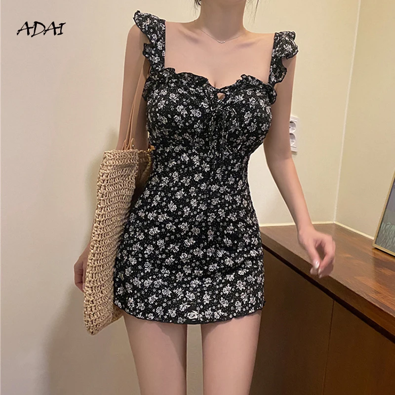 

Женский купальник, купальный костюм, летний Цельный купальник, бикини с цветочным принтом, 2021 купальники с оборками, пляжная одежда для плав...