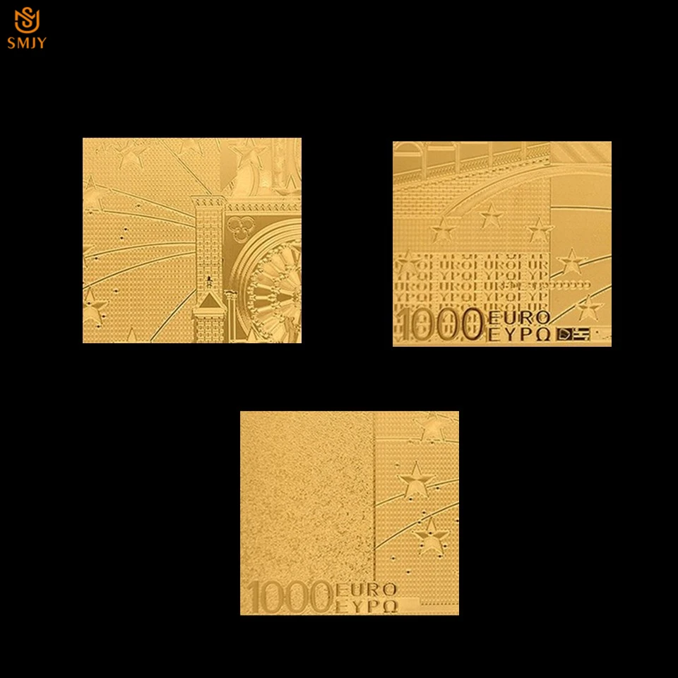 Сувенирные банкноты евро золотые 1000 валютная бумага покрытая 24-каратным золотом
