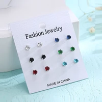 huami 6 pairs of earrings zircon random exquisite small earrings set ladies and girls punching womens earrings