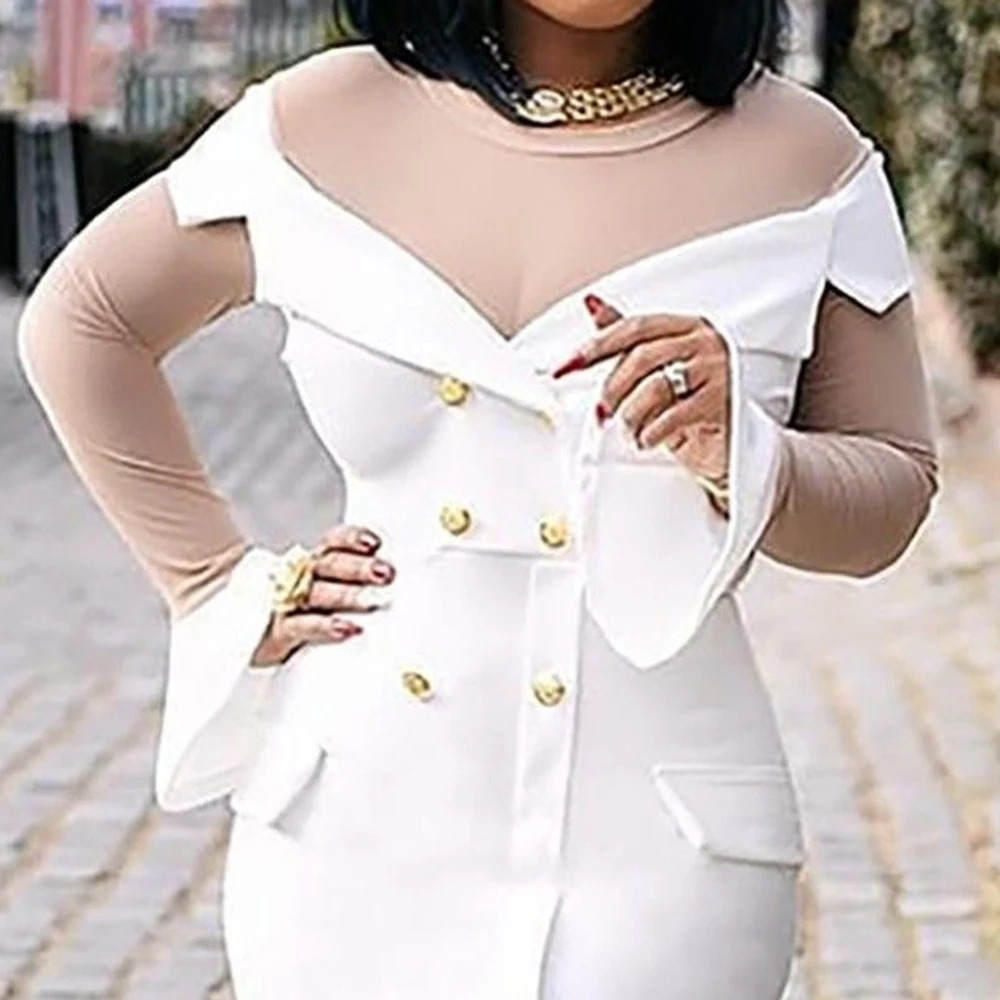 

2021 Fashion Perspective Plus Size Women's Solid Color Split Round Neck Long Sleeve European American Autumn New Dress Fashion