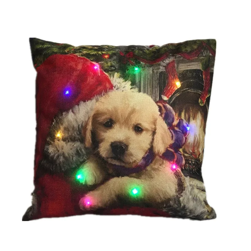 

Animal Pet Print LED Light Cushion Cover 45*45cm Cotton Linen Pillow Covers Home Decor Sofa Cushions Pillow Cases KD-0592