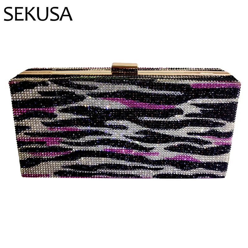 

Sexy Leopard Rhinestones Women Evening Bags Metal Diamonds Party Wedding Day Clutches Retro Handbags