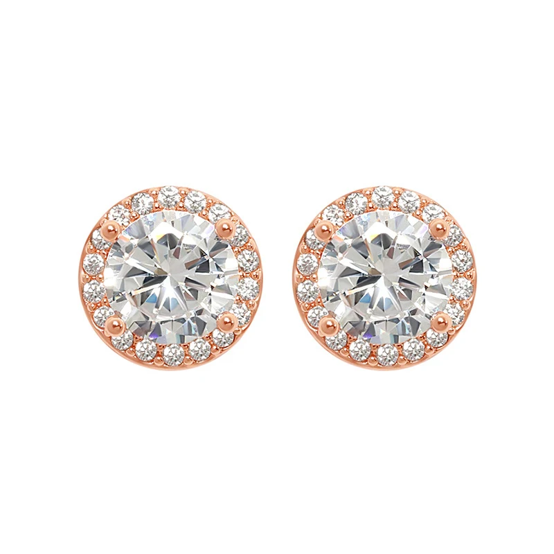 

925 Sterling Silver Rose Gold Classic Elegance With Clear Crystal Pan Earrings For Women Wedding Fashion Jewelry