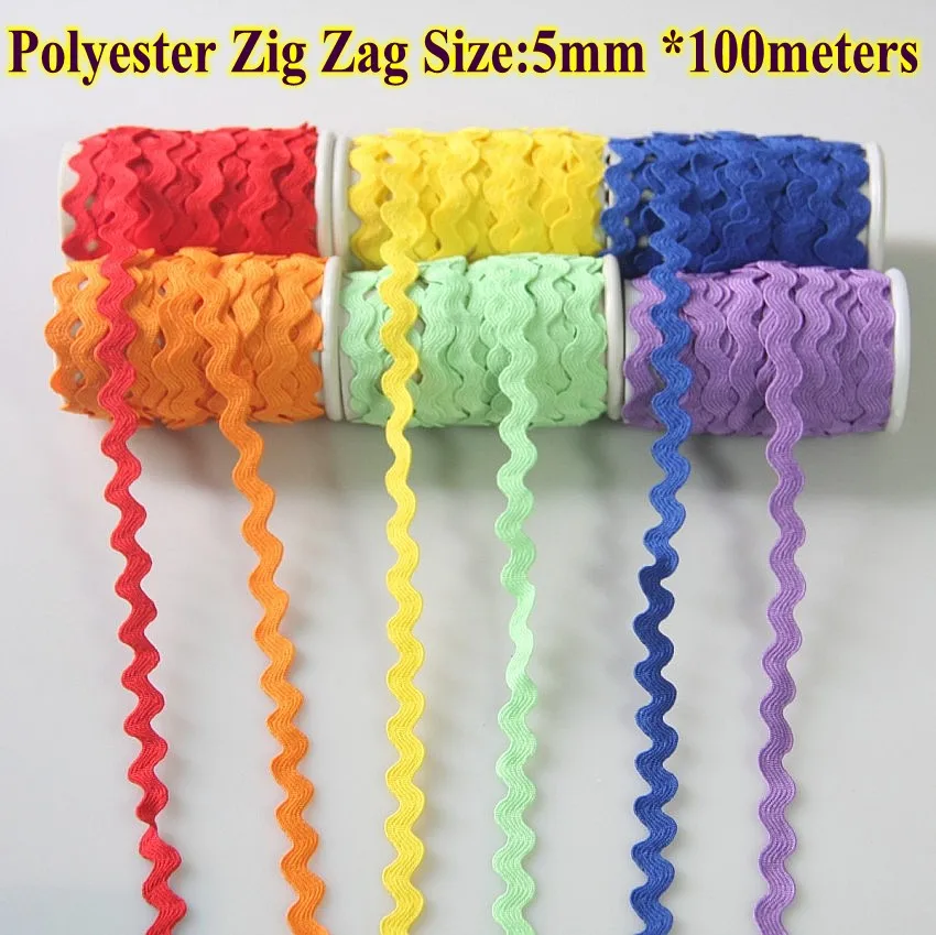 Бесплатная доставка-Zig zag Ric rac лента размером 5 мм 100 м/рулон небесно-голубая