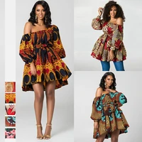 african dashiki photo dresses fashion summer sexy off shoulder blossoms print maxi ruffle beach vacation dresses for women