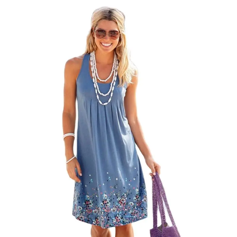 

Sleeveless Floral Print Loose Beach Summer Dress Fashion Off Shoulder Casual Women Sexy Midi Dress 2021 Sundress Vestidos New