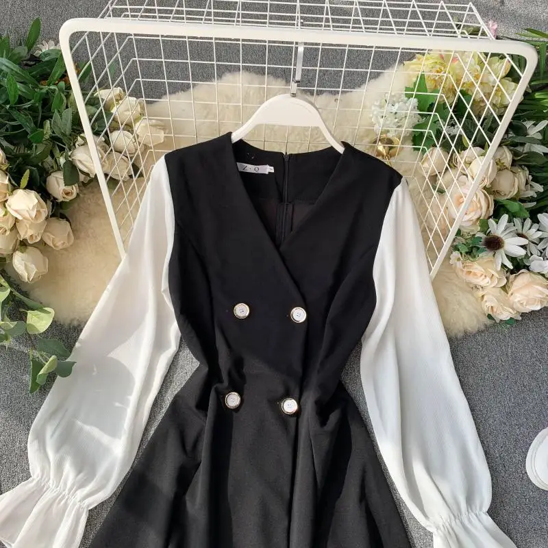 2019 Новое модное женское французское платье Ретро Темперамент двубортный