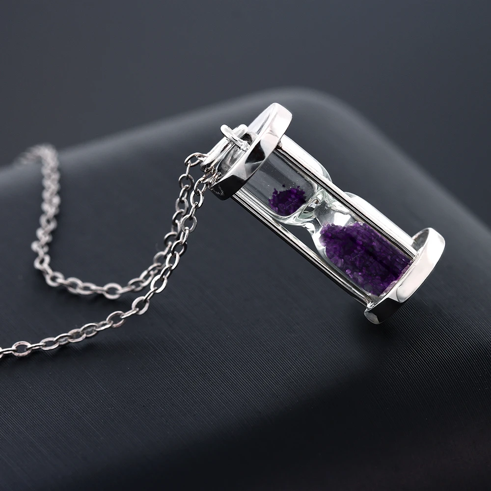GemStoneKing 925 пробы серебро 0,75 карат аметистовая пыль песочные часы кулон ожерелье для женщин и мужчин