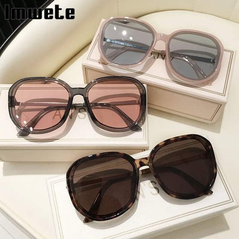 Imwete новые круглые солнцезащитные очки для женщин большая оправа многоугольные