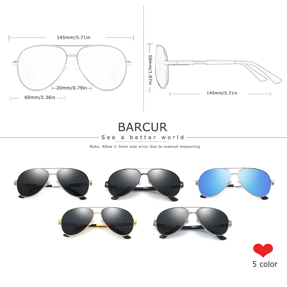 Очки солнцезащитные мужские BARCUR поляризованные зеркальные солнечные очки из