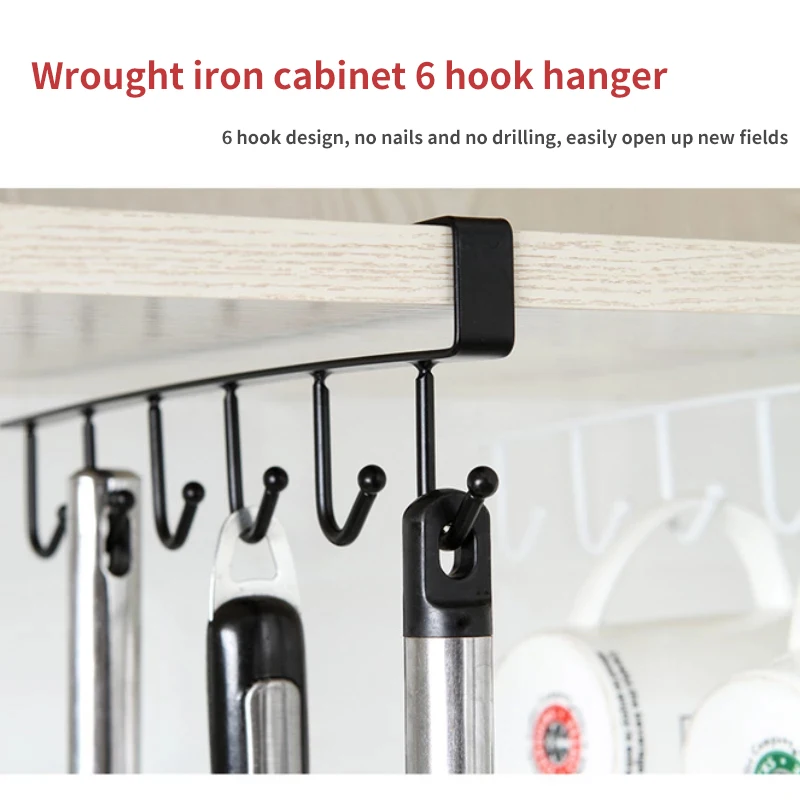 

Iron 6 Hooks Storage Shelf Punch-free Single Metal Under Shelves Mug Cup Hanger Bathroom Kitchen Organizer Hanging Rack Holder