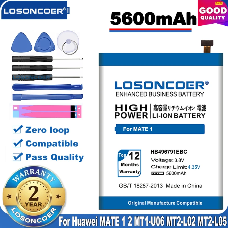 100% оригинал LOSONCOER 5600 мАч HB496791EBC батарея для Huawei MATE 1 2 Ascend MT1 U06 MT2 L02 батарея|battery for