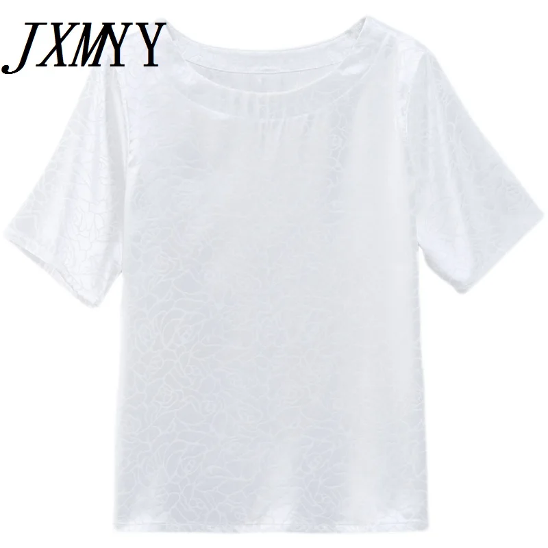 

JXMYY Short-Sleeved T-Shirt Acetate Satin Fashion Design Sense Niche Summer 2021 High-End Jacquard Women's Clothing