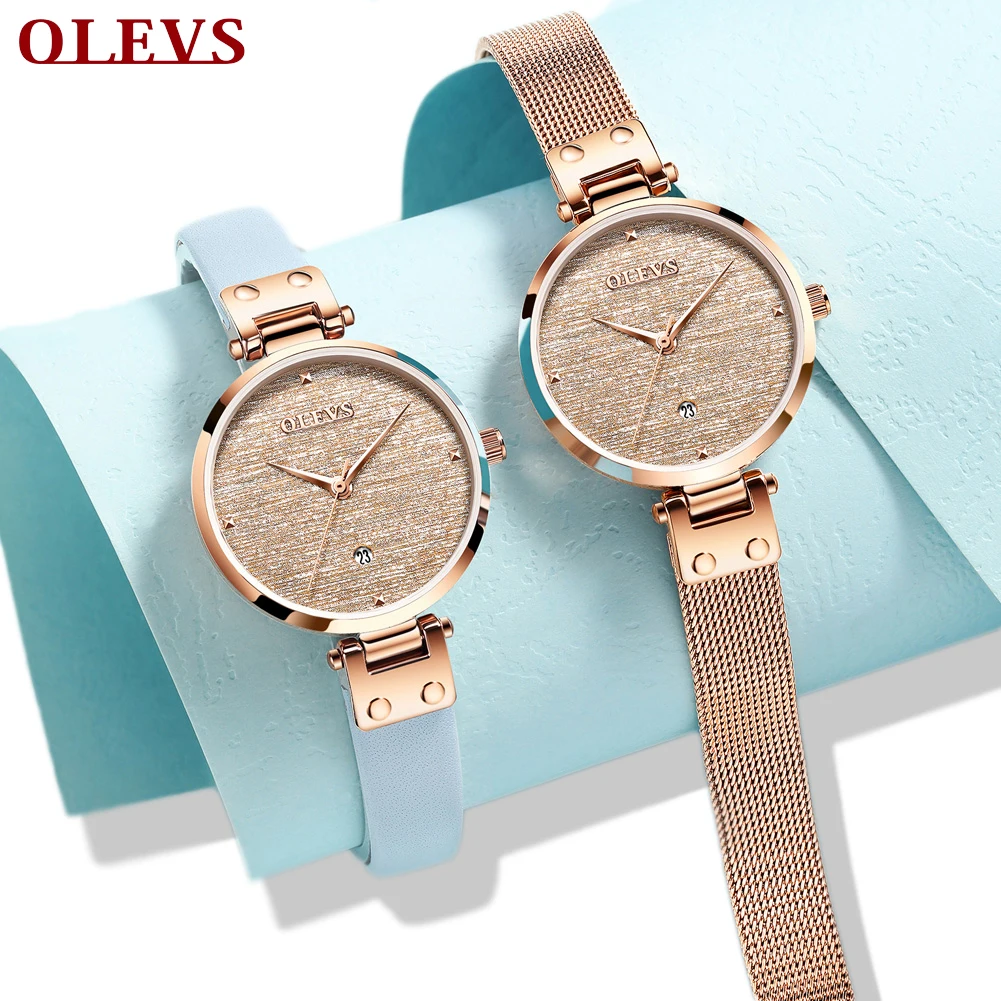 OLEVS часы женские из розового золота кварцевые кожаные тонкие простые модные
