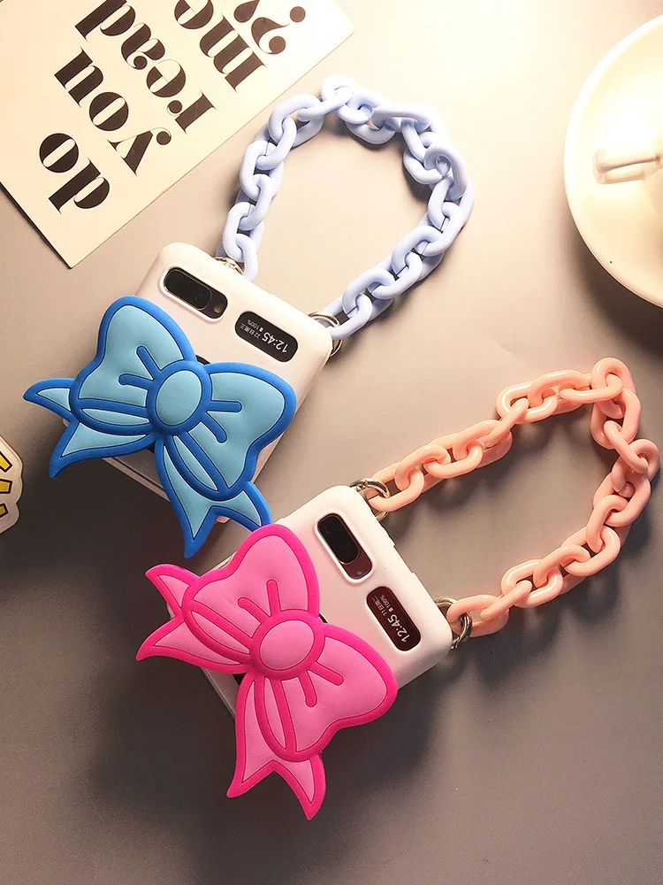 

For Samsung F7070 F7000 Korea Japan Girl Fashion Super Cute Bowknot Stand Holder Hand Chain Case Cover For Galaxy Z Flip 5G 4G 3
