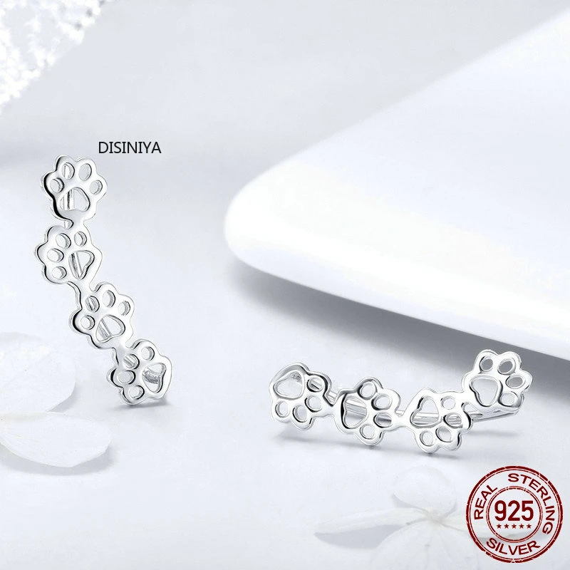 DISINIYA Hot Sale 925 Sterling Silver Paw Trail Cat And Dog Footprints Stud Earrings for Women Jewelry SCE430 | Украшения и