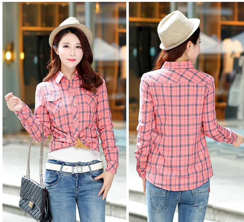 Women Plaid Shirt Checks Flannel Female Long Sleeve Tops Blouse 2019 Spring New Fashion Casual Lapel Plus Size 4XL Blouses | Женская