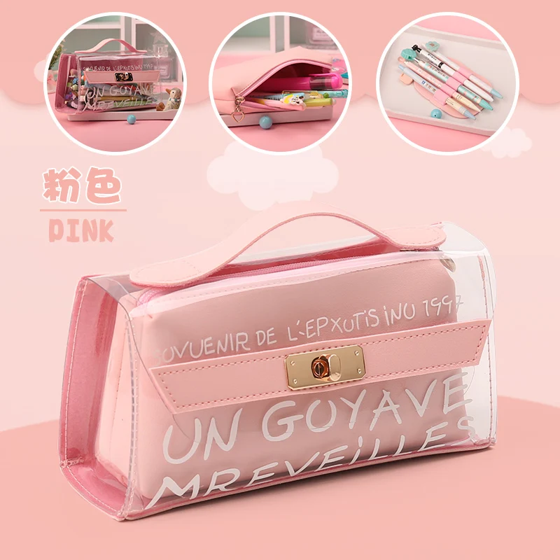 Пенал прозрачный для девочек многофункциональный чехол карандашей и ручек