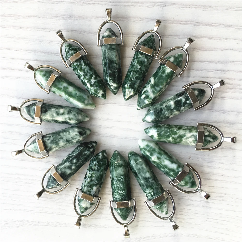 24 шт. модные лучшие продажи натуральный зеленый точечный камень амулеты