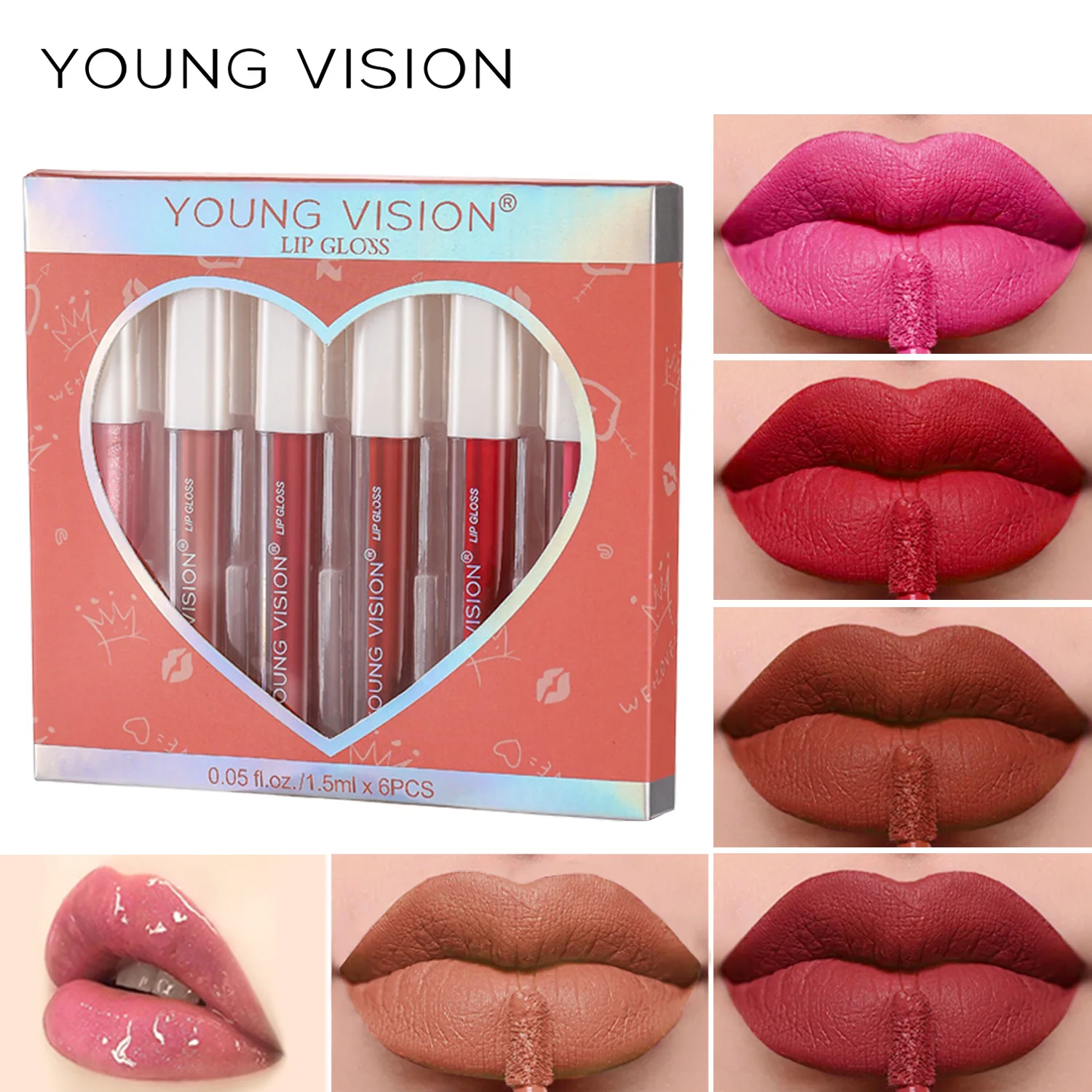

5 шт., матовая Нелипкая губная помада YOUNG VISION, 6 цветов/набор