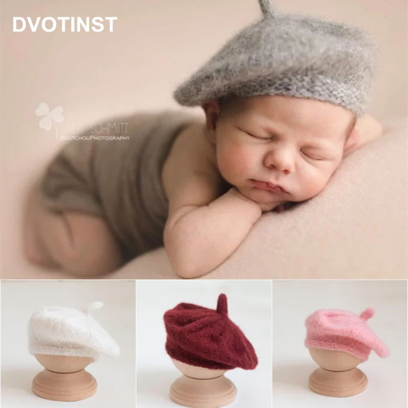 Dvotinst Newborn Photography Props for Baby Knitted Crochet Berets Bonnet Hat Fotografia Accessories Studio Shooting Photo Props