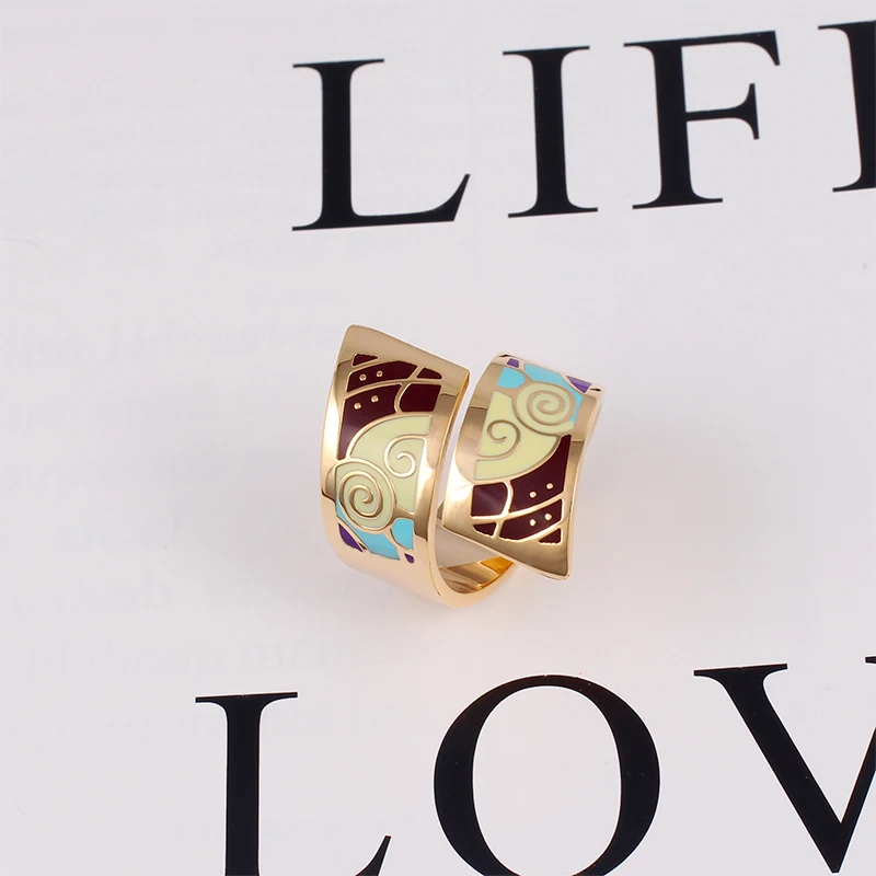 Кольца Открытые для женщин геометрические узоры эмаль регулируемое кольцо