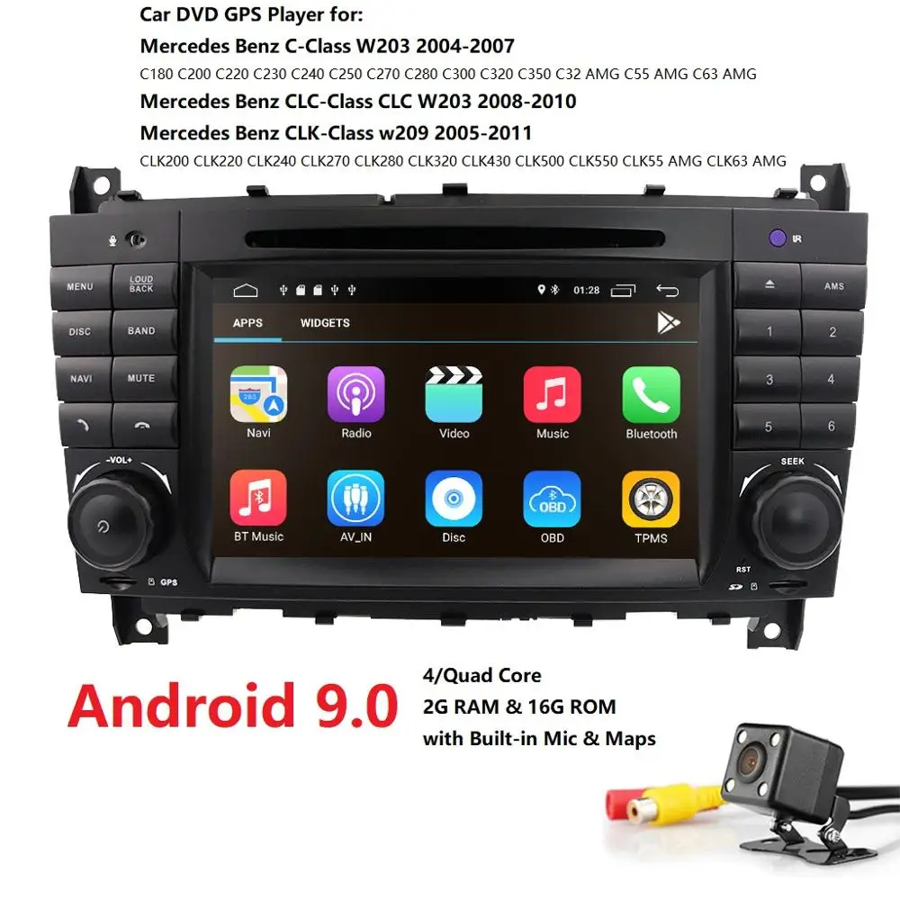 2 грамма Android9.0 2DIN CarDVD gps для Mercedes/Benz W203 W209 W219 a-класс A160 c-класс C180 C200 CLK200 Радио стерео 4G wifi DTV