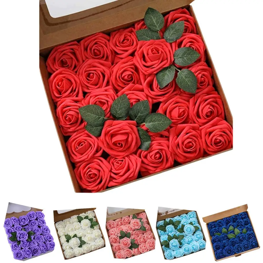 

25 шт./корт. Искусственные розы, цветы, никогда не выпьют, пенопластовые розы, подарок на день Святого Валентина, свадебный букет, украшение дл...