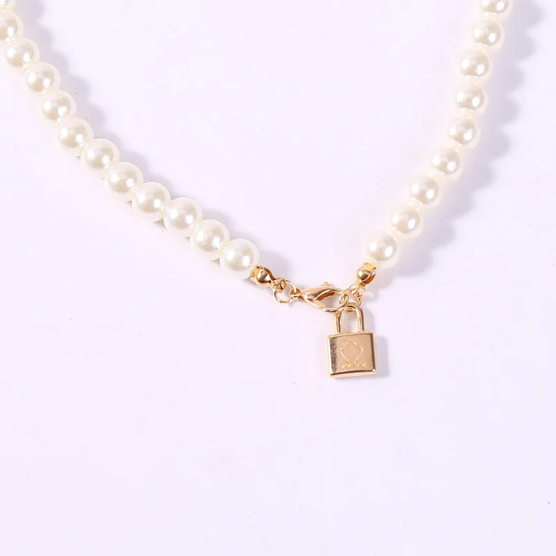 1 шт. для женщин Простой Жемчужное ожерелье из бисера замок кулон золотая цепочка