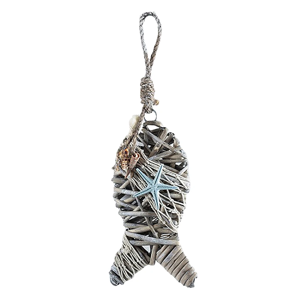 

Mediterranean Design Wooden Fish Pendant Weaved Ornaments W/ Shell