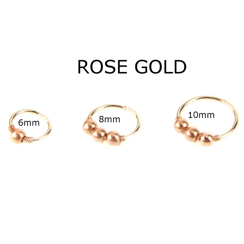 6mm Rose Gold 1 шт. модные ретро круглые бусины кольцо для носа серьга для носа пирсинг для пупка 6 мм 8 мм 10 мм ювелирные изделия серьги картилидж подарок - Окраска металла: 6mm Rose Gold