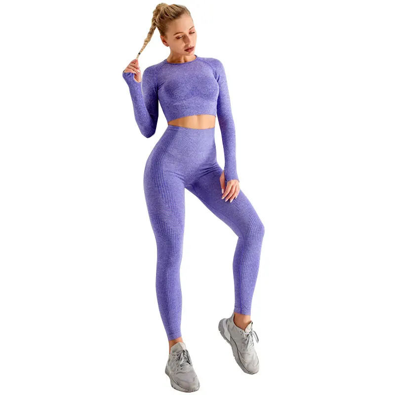 

3PCS Seamless Yoga Set Sports Fitness High Waist Hip-liftting Pants Long Sleeve Suits Workout Clothes Gym Leggings Set for Women