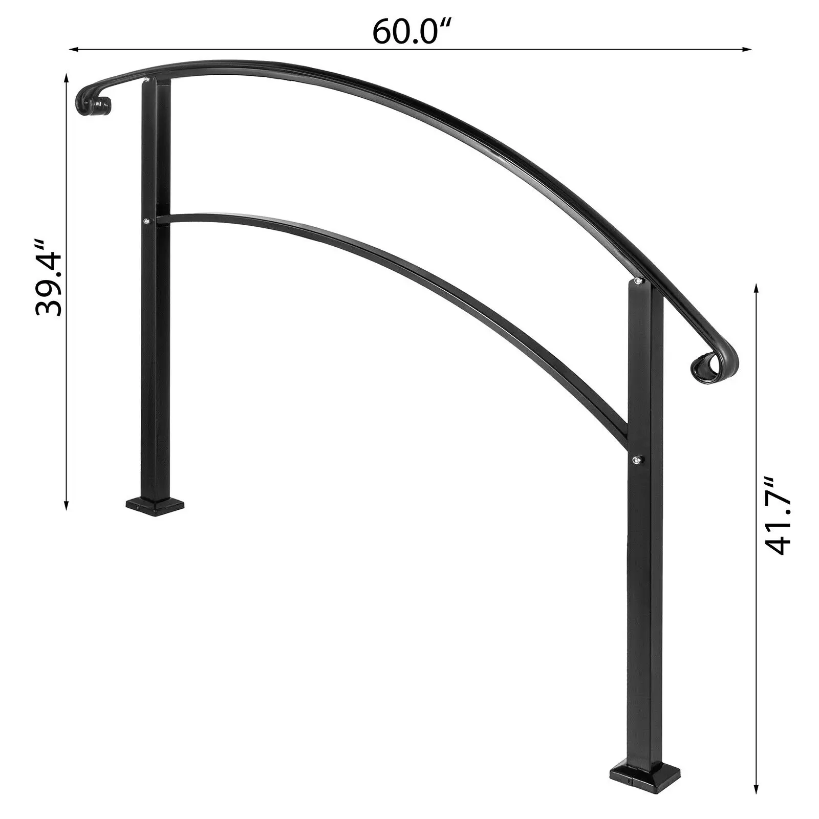 

VEVOR 5-Step Handrail Fits 1 or 5 Steps Matte Black Stair Rail Wrought Iron Handrail with Installation Kit Hand Rails