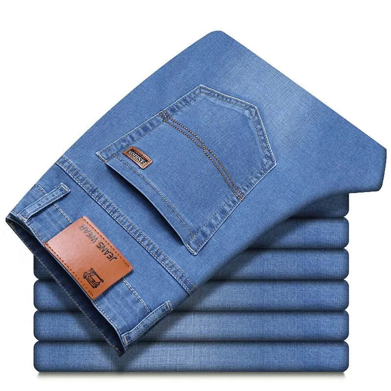 

Brand Men's Summer Thin Jeans 2020 New Stretch Business Casual Jeans Pants Fashion Slim Fit Straight Denim Trousers Male