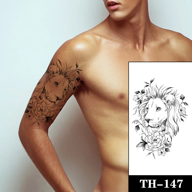 

Large Size Arm Half Sleeve Tattoo Sketch Lion King Rose Waterproof Temporary Tatoo Sticker Flower Leaves Men Women Totem Tatto