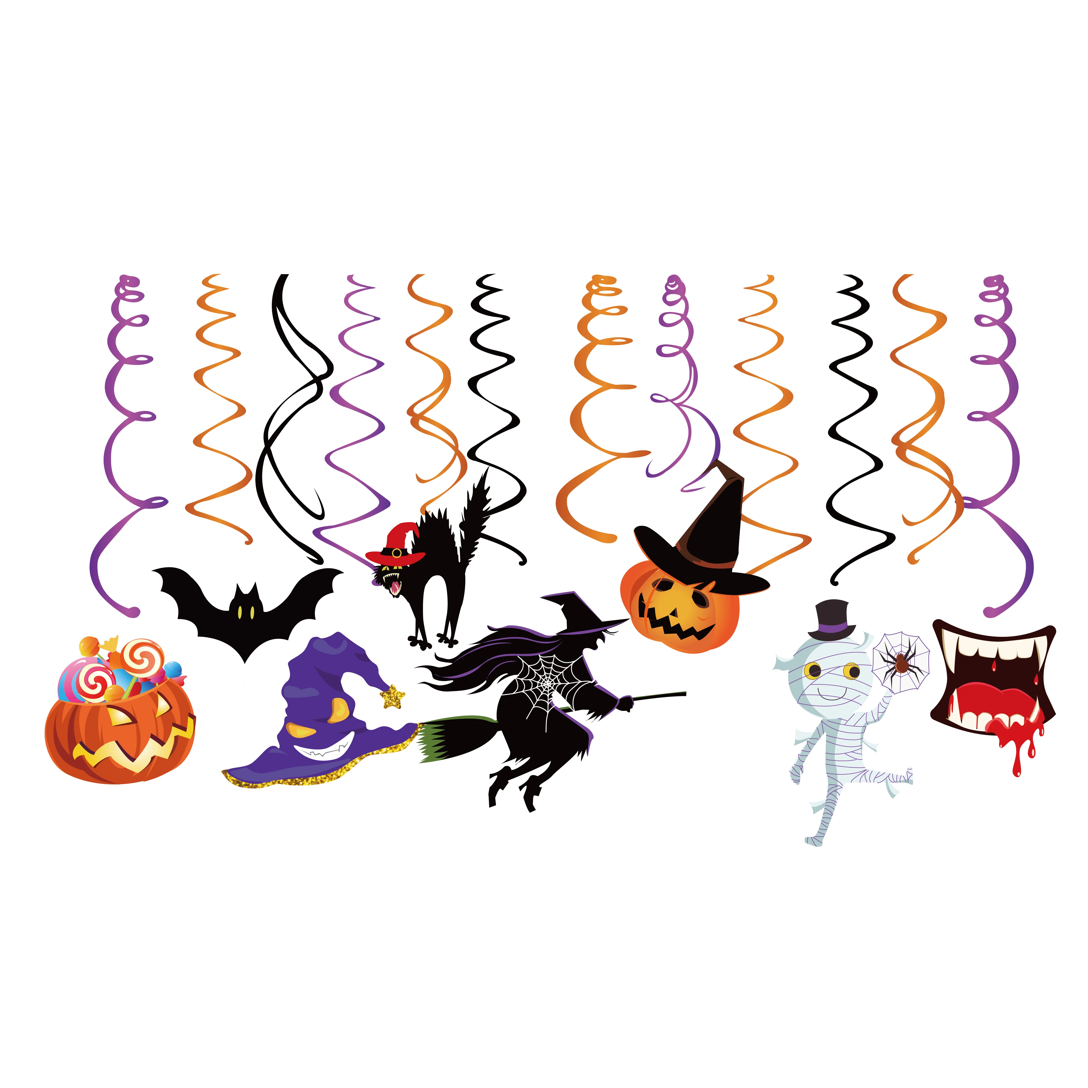 

Halloween Pumpkims Ghost Witch Theme Party Decorations PVC Hanging Swirls Spiral Cartoon Witch Hats Special Hanging Spirals