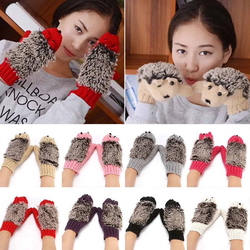 

Зимние шерстяные вязаные милые варежки с пальцами и мультяшным рисунком, перчатки для улицы, теплые забавные перчатки для вождения девочек