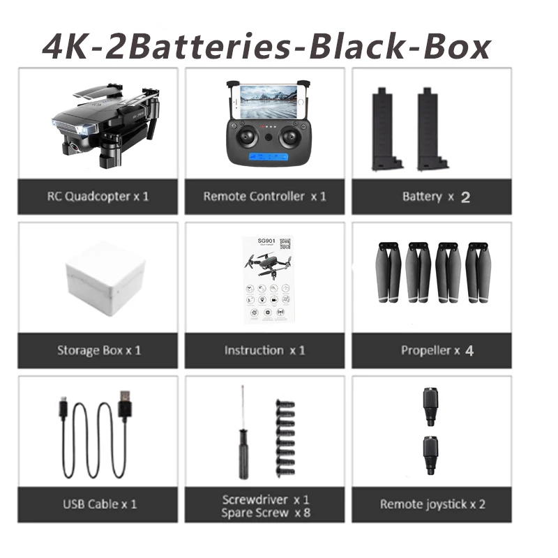 4K-2Batteries-Box FN, новинка 1080 года, Дрон с камерой SG901, 4 K, P, HD, двойная камера, следуем за мной, Квадрокоптер, FPV, Профессиональный gps, долгий срок службы батареи, игрушка для детей - Цвет: 4K-2Batteries-Box