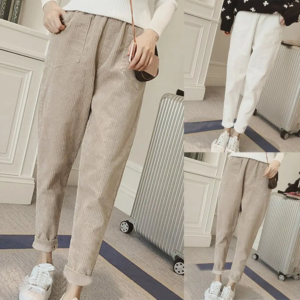 Брюки карандаш с завышенной талией 2020 вельветовые Модные повседневные свободные