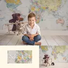 Фон для фотосъемки новорожденных в день рождения с изображением карты мира и шаров