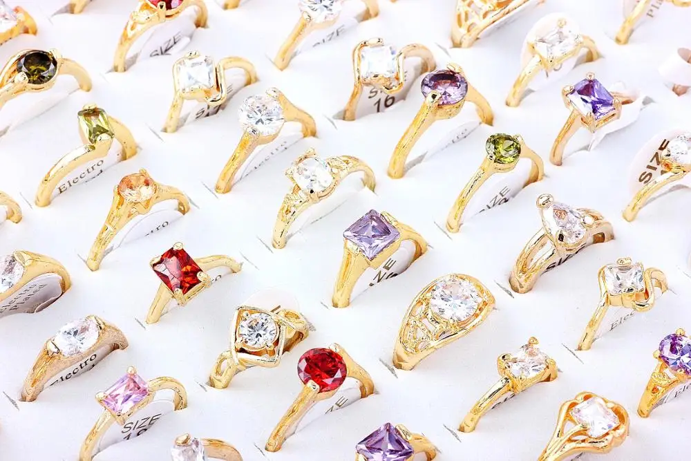 

QianBei Free Fashion Cubic Zircon Rings Retro Gold Rings Oval For Women Wholesale 20pcs/set Jewelry