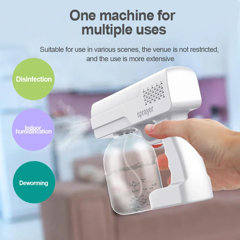 

Light Nano Steam Spray Gun Water Mist Sprayer Stage Fogger Smoke Machine Wireless Electric Sanitizer Sprayer Disinfects Blue