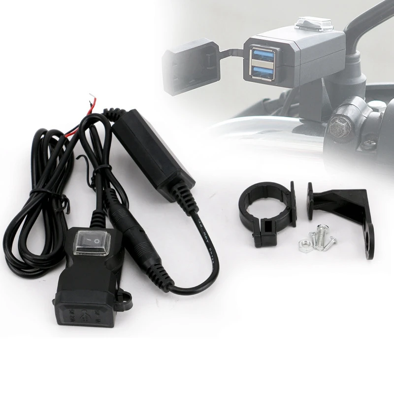 

Motorcycle Dual USB 12-24V Waterproof Charger Motorbike Handlebar Phone Adapter Power Supply Socket with Power Switch