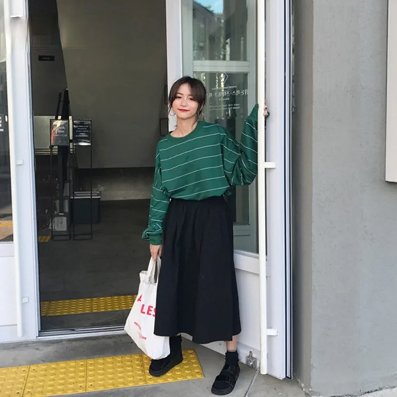 

Hoodies Women Striped Loose Long Sleeve Simple Pullover Womens O-Neck Trendy Loose Leisure Retro Sweatshirts Students Daily Chic