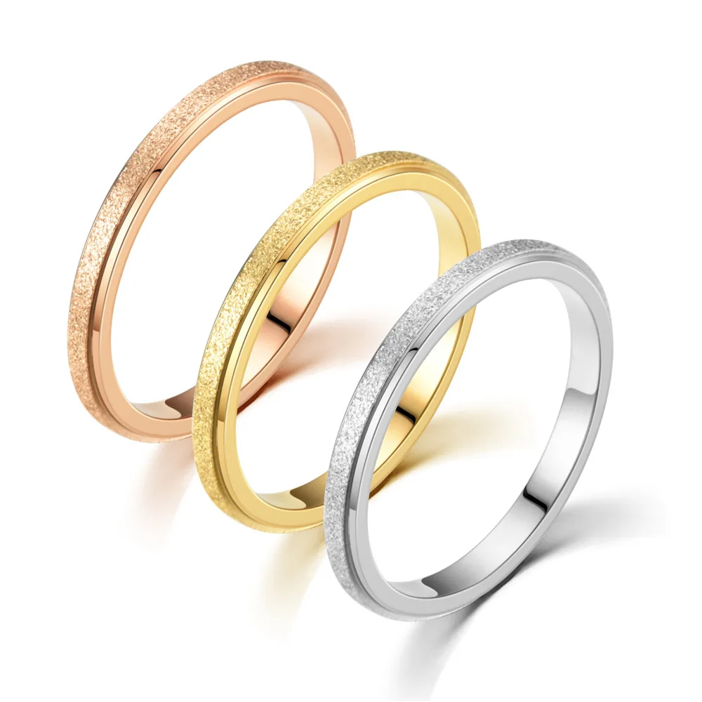 JHSL 2mm Frosted Rings for Women Small Mini Rose Gold Color Stainless Steel Simple Fashion Jewelry US size 3 4 5 6 7 8 9 10 | Украшения и