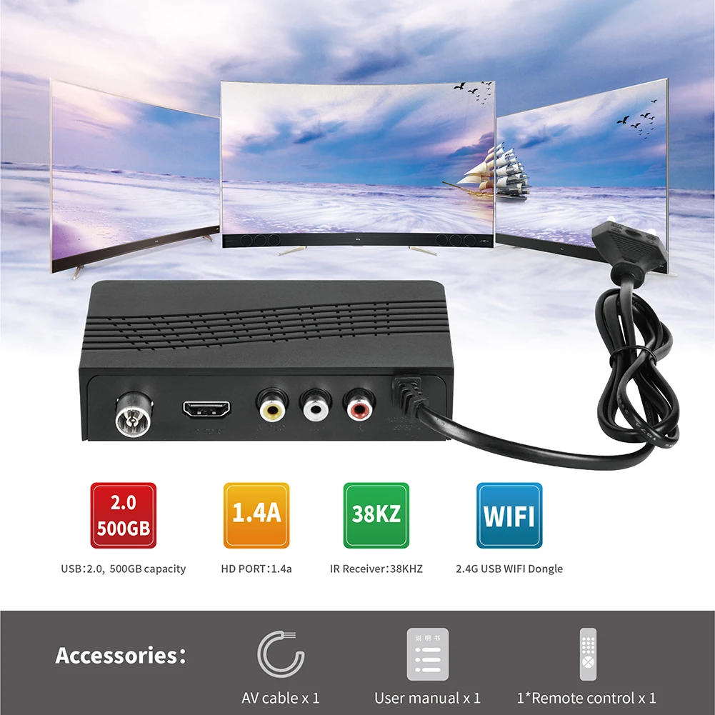 

1080P Digital TV Box Converter DVB-T2 H.265 IPTV Set Top Box Video Display Receiver Player EU Plug Supports High Definition