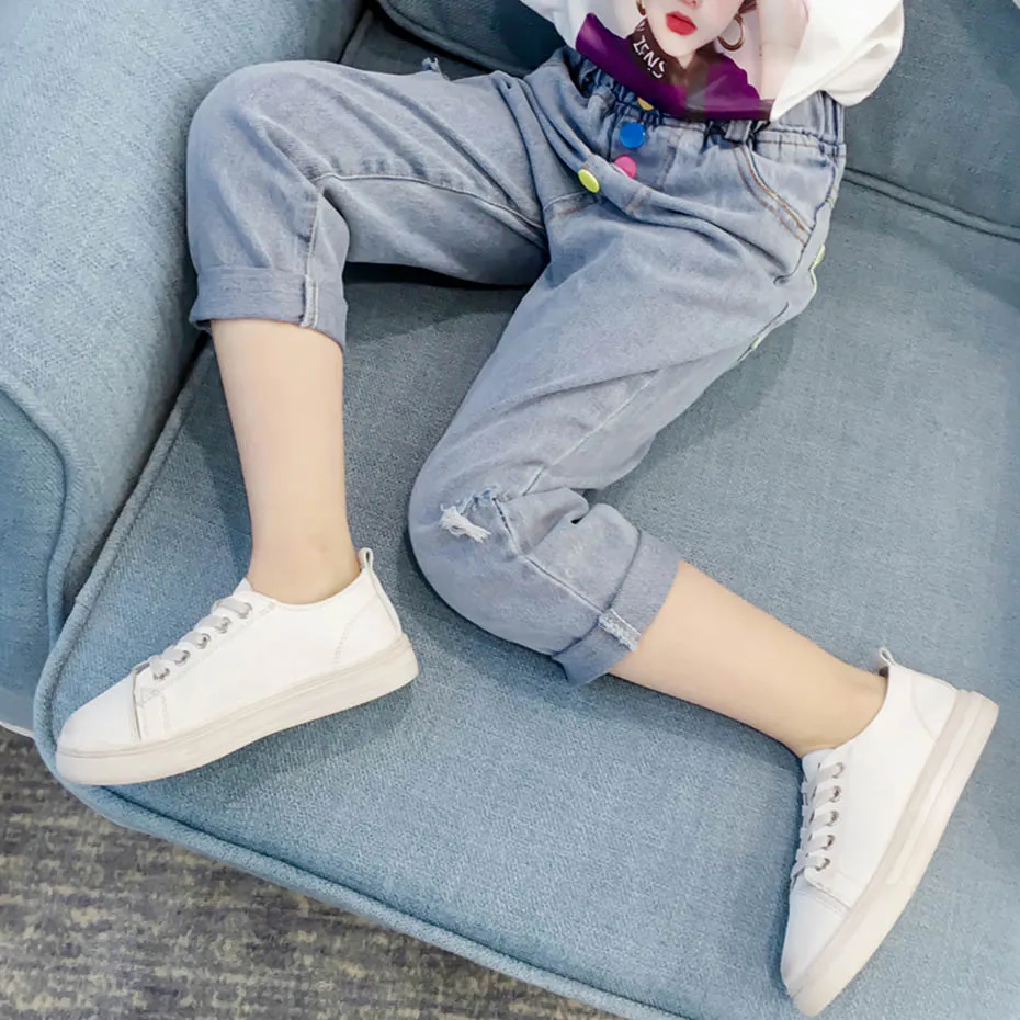 Джинсы для девочек цветные детские джинсы с накладными карманами детская